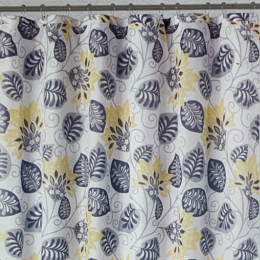 Shower Curtain Fabric Botanical Leaf Print Multicolor Blue Black Grey Yellow - Picture 8 of 11